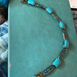 Vintage turquoise line bracelet, inlay colors of turquoise in between